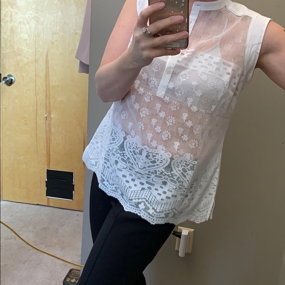 CAbi Prudence Sheer White Floral Lace Sleeveless Blouse - Picture 10 of 14